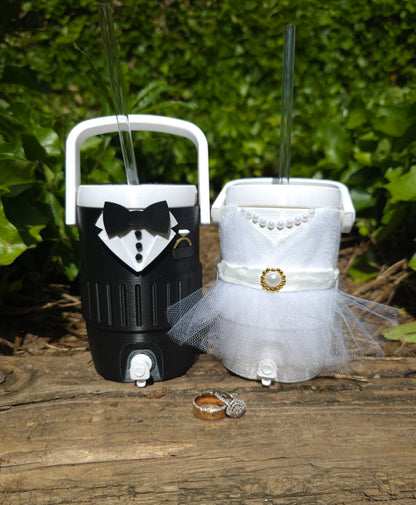 Bride & Groom 12oz Can Koozie Set | Wedding Drink Holder | Bridal Shower Can Cooler | Reusable Wedding Beverage Sleeve | Decorative Novelty Drink Holders | Event Accessories
