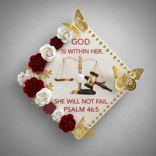 God Is Within Her Graduation Cap Topper | Psalm 46:5 Grad Cap Decoration | Law School Graduation Cap | Christian Graduation Cap Design