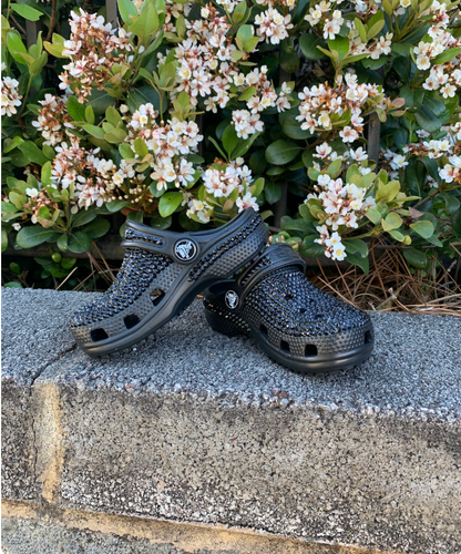 Rhinestone Toddler Clogs with Red/ Black Bow – Sparkle Slip-On Baby & Toddler Shoes