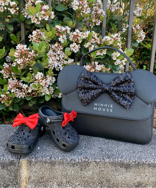 Rhinestone Toddler Clogs with Red/ Black Bow – Sparkle Slip-On Baby & Toddler Shoes