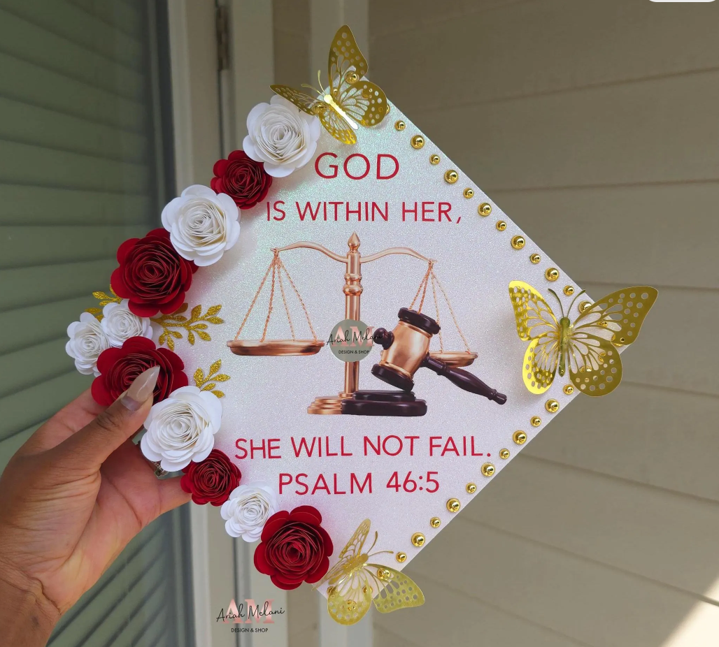 God Is Within Her Graduation Cap Topper | Psalm 46:5 Grad Cap Decoration | Law School Graduation Cap | Christian Graduation Cap Design