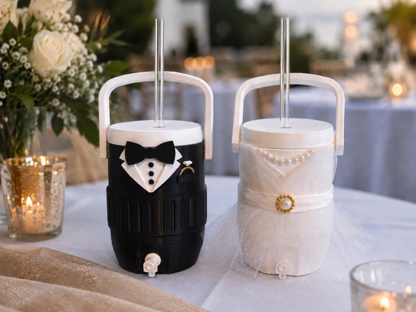 Bride & Groom 12oz Can Koozie Set | Wedding Drink Holder | Bridal Shower Can Cooler | Reusable Wedding Beverage Sleeve | Decorative Novelty Drink Holders | Event Accessories